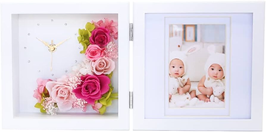 ナチュラルネイビー プリザーブドフラワーフォトクロック Arvo